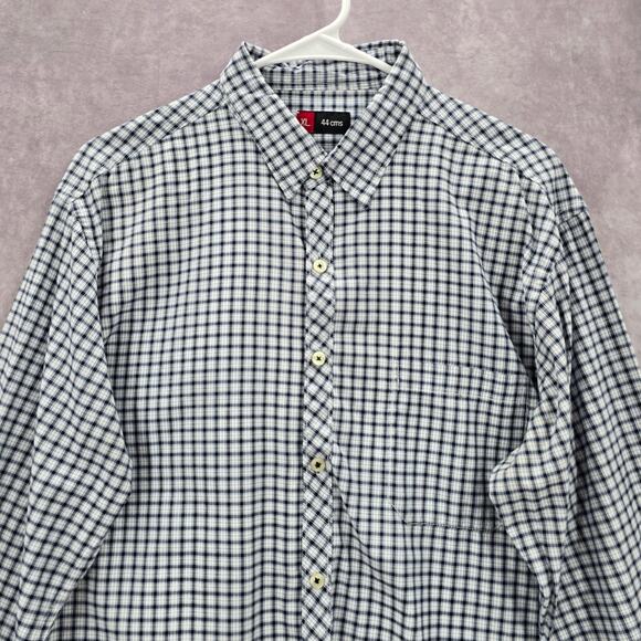 White Blue Checker Plaid Button Down Long Sleeve Mens Shirt XL Extra Large - Picture 3 of 5